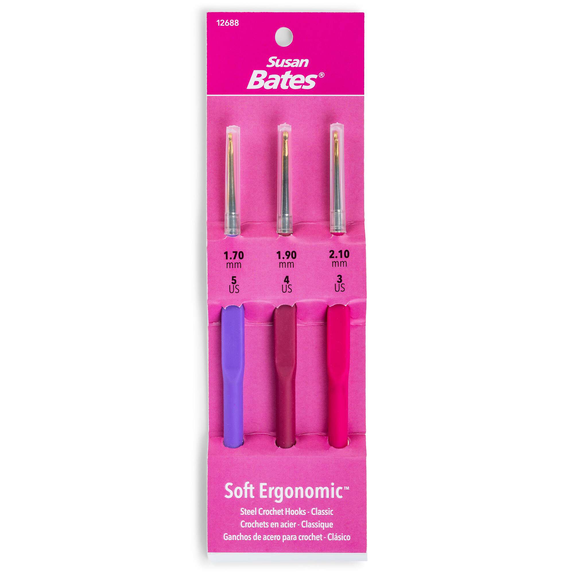 Soft Ergonomic Steel Crochet Hook Set: Sizes 1.7 1.9 2.1 MM